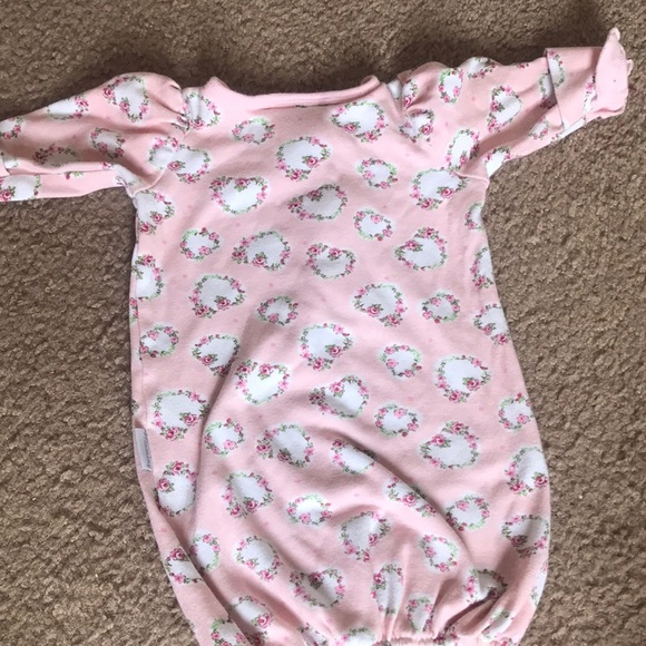 Preemie Pink Swiss Roses Ruffle Baby Sleeper Dress - Picture 5 of 8